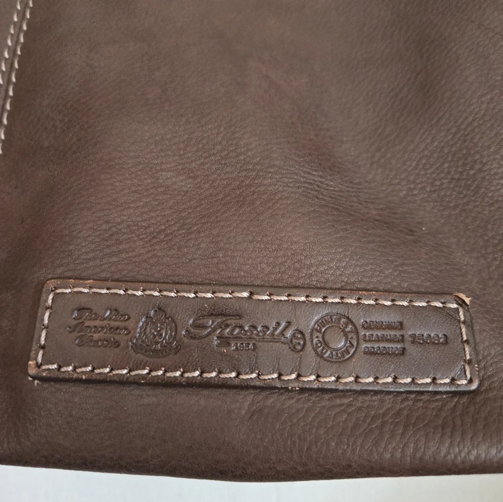 Fossil Brown Pebbled Leather Shoulder Bag Purse - Picture 7 of 11